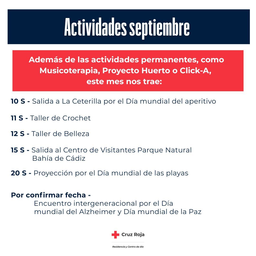 Actividades septiembre 1 Residencia de mayores en San Fernando CruzRoja Actividades septiembre 1 Residencia de mayores en San Fernando. Cruz Roja Cádiz. Parte 1